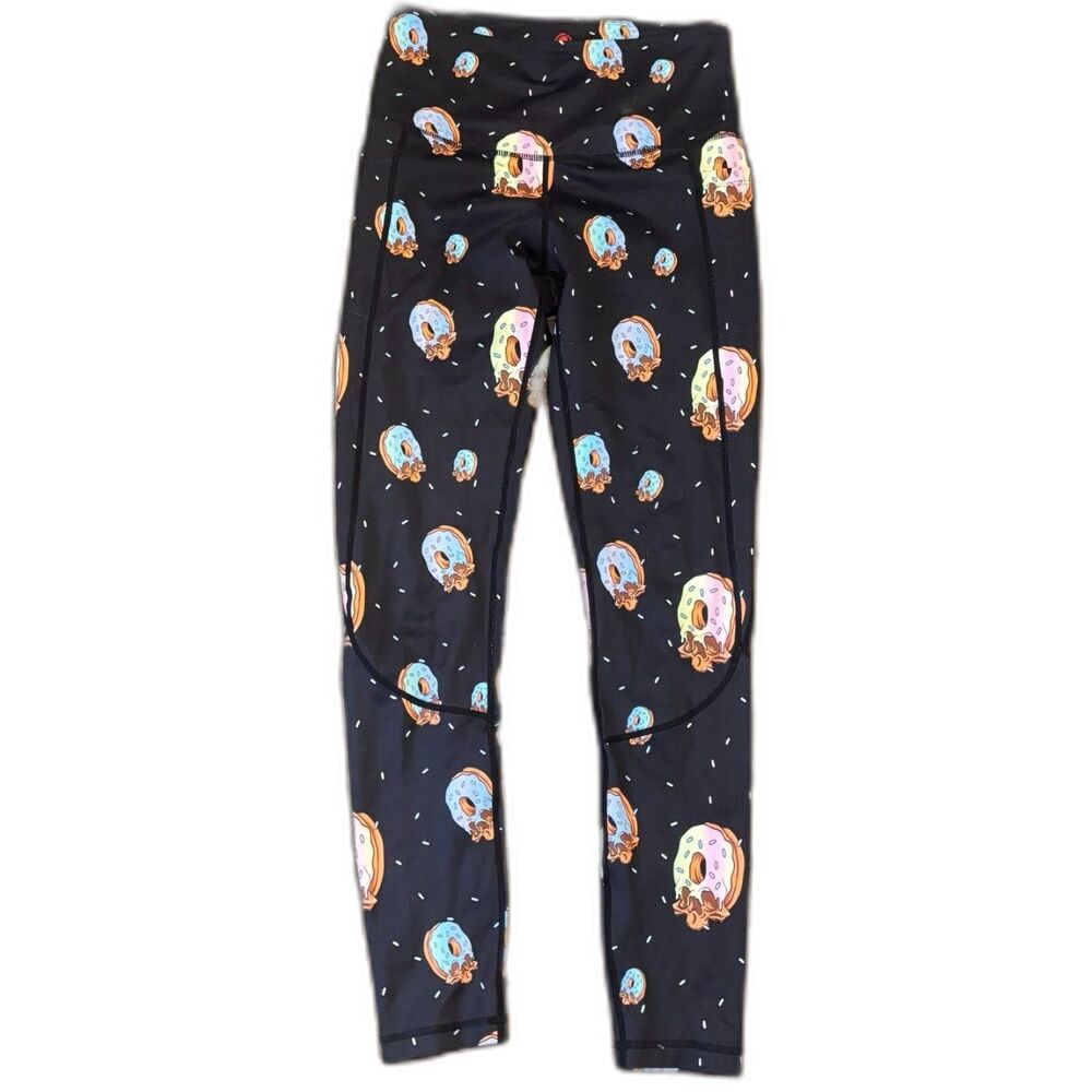 Feed Me Fight Me Colorful Funky Sporty Melting Skull Donut Space Print Leggings